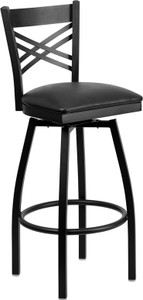 HERCULES Series Black ''X'' Back Swivel Metal Barstool - Black Vinyl Seat HERCULES Series Black ''X'' Back Swivel Metal Barstool - Black Vinyl Seat