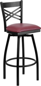 HERCULES Series Black ''X'' Back Swivel Metal Barstool - Burgundy Vinyl Seat HERCULES Series Black ''X'' Back Swivel Metal Barstool - Burgundy Vinyl Seat