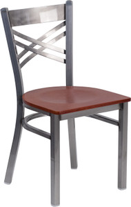 HERCULES Series Clear Coated ''X'' Back Metal Restaurant Chair - Cherry Wood Seat HERCULES Series Clear Coated ''X'' Back Metal Restaurant Chair - Cherry Wood Seat
