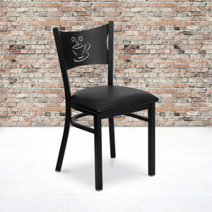 HERCULES Series Black Coffee Back Metal Restaurant Chair - Black Vinyl Seat HERCULES Series Black Coffee Back Metal Restaurant Chair - Black Vinyl Seat