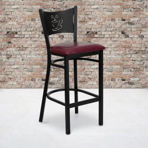 HERCULES Series Black Coffee Back Metal Restaurant Barstool - Burgundy Vinyl Seat HERCULES Series Black Coffee Back Metal Restaurant Barstool - Burgundy Vinyl Seat