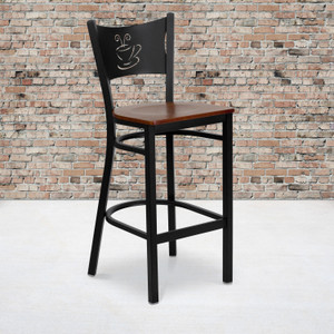 HERCULES Series Black Coffee Back Metal Restaurant Barstool - Cherry Wood Seat HERCULES Series Black Coffee Back Metal Restaurant Barstool - Cherry Wood Seat