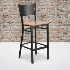 HERCULES Series Black Coffee Back Metal Restaurant Barstool - Natural Wood Seat HERCULES Series Black Coffee Back Metal Restaurant Barstool - Natural Wood Seat