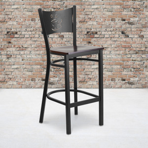 HERCULES Series Black Coffee Back Metal Restaurant Barstool - Walnut Wood Seat HERCULES Series Black Coffee Back Metal Restaurant Barstool - Walnut Wood Seat