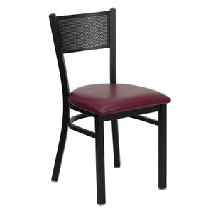 HERCULES Series Black Grid Back Metal Restaurant Chair - Burgundy Vinyl Seat HERCULES Series Black Grid Back Metal Restaurant Chair - Burgundy Vinyl Seat