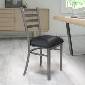 HERCULES Series Clear Coated Ladder Back Metal Restaurant Chair - Black Vinyl Seat HERCULES Series Clear Coated Ladder Back Metal Restaurant Chair - Black Vinyl Seat