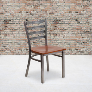 HERCULES Series Clear Coated Ladder Back Metal Restaurant Chair - Cherry Wood Seat HERCULES Series Clear Coated Ladder Back Metal Restaurant Chair - Cherry Wood Seat
