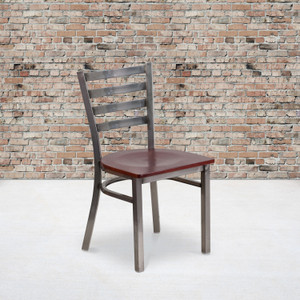 HERCULES Series Clear Coated Ladder Back Metal Restaurant Chair - Mahogany Wood Seat HERCULES Series Clear Coated Ladder Back Metal Restaurant Chair - Mahogany Wood Seat