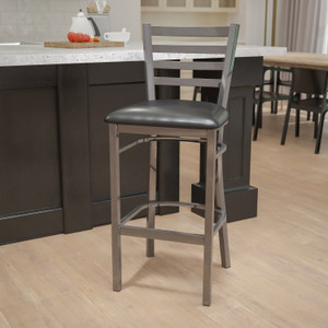 HERCULES Series Clear Coated Ladder Back Metal Restaurant Barstool - Black Vinyl Seat HERCULES Series Clear Coated Ladder Back Metal Restaurant Barstool - Black Vinyl Seat