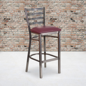 HERCULES Series Clear Coated Ladder Back Metal Restaurant Barstool - Burgundy Vinyl Seat HERCULES Series Clear Coated Ladder Back Metal Restaurant Barstool - Burgundy Vinyl Seat