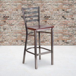 HERCULES Series Clear Coated Ladder Back Metal Restaurant Barstool - Mahogany Wood Seat HERCULES Series Clear Coated Ladder Back Metal Restaurant Barstool - Mahogany Wood Seat
