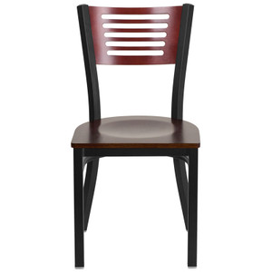 HERCULES Series Black Slat Back Metal Restaurant Chair - Mahogany Wood Back & Seat HERCULES Series Black Slat Back Metal Restaurant Chair - Mahogany Wood Back & Seat