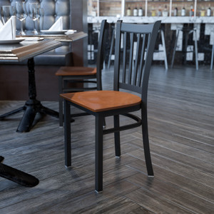 HERCULES Series Black Vertical Back Metal Restaurant Chair - Cherry Wood Seat HERCULES Series Black Vertical Back Metal Restaurant Chair - Cherry Wood Seat