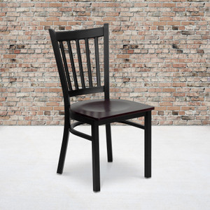 HERCULES Series Black Vertical Back Metal Restaurant Chair - Mahogany Wood Seat HERCULES Series Black Vertical Back Metal Restaurant Chair - Mahogany Wood Seat