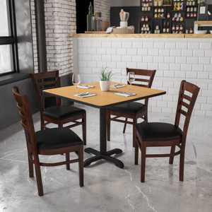 HERCULES Series Ladder Back Walnut Wood Restaurant Chair - Black Vinyl Seat HERCULES Series Ladder Back Walnut Wood Restaurant Chair - Black Vinyl Seat