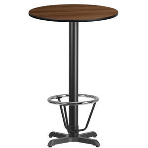 24'' Round Walnut Laminate Table Top with 22'' x 22'' Bar Height Table Base and Foot Ring 24'' Round Walnut Laminate Table Top with 22'' x 22'' Bar Height Table Base and Foot Ring