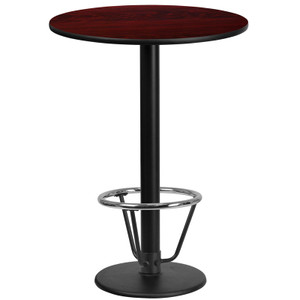 24'' Round Mahogany Laminate Table Top with 18'' Round Bar Height Table Base and Foot Ring 24'' Round Mahogany Laminate Table Top with 18'' Round Bar Height Table Base and Foot Ring