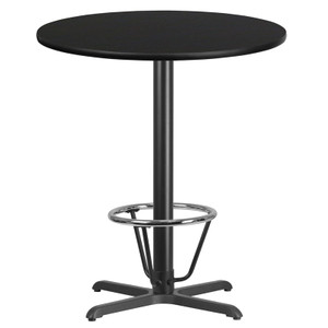 36'' Round Black Laminate Table Top with 30'' x 30'' Bar Height Table Base and Foot Ring 36'' Round Black Laminate Table Top with 30'' x 30'' Bar Height Table Base and Foot Ring