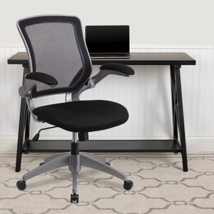 Mid-Back Black Mesh Swivel Ergonomic Task Office Chair with Gray Frame and Flip-Up Arms Mid-Back Black Mesh Swivel Ergonomic Task Office Chair with Gray Frame and Flip-Up Arms