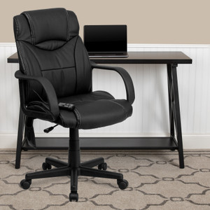 Mid-Back Ergonomic Massaging Black LeatherSoft Executive Swivel Office Chair with Arms Mid-Back Ergonomic Massaging Black LeatherSoft Executive Swivel Office Chair with Arms