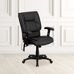 Mid-Back Ergonomic Massaging Black LeatherSoft Executive Swivel Office Chair with Adjustable Arms Mid-Back Ergonomic Massaging Black LeatherSoft Executive Swivel Office Chair with Adjustable Arms