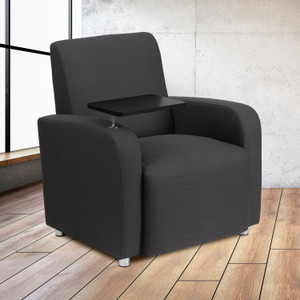 Gray Fabric Guest Chair with Tablet Arm and Chrome Legs Gray Fabric Guest Chair with Tablet Arm and Chrome Legs