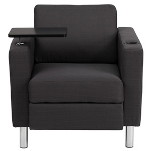 Charcoal Gray Fabric Guest Chair with Tablet Arm, Tall Chrome Legs and Cup Holder Charcoal Gray Fabric Guest Chair with Tablet Arm, Tall Chrome Legs and Cup Holder
