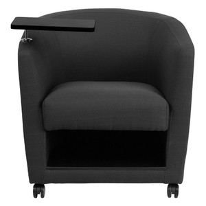 Charcoal Gray Fabric Guest Chair with Tablet Arm, Front Wheel Casters and Under Seat Storage Charcoal Gray Fabric Guest Chair with Tablet Arm, Front Wheel Casters and Under Seat Storage