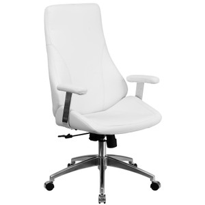 High Back White LeatherSoft Smooth Upholstered Executive Swivel Office Chair with Arms High Back White LeatherSoft Smooth Upholstered Executive Swivel Office Chair with Arms
