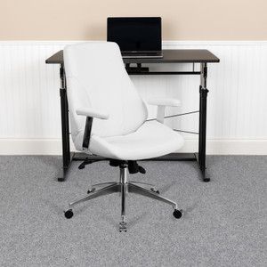 Mid-Back White LeatherSoft Smooth Upholstered Executive Swivel Office Chair with Arms Mid-Back White LeatherSoft Smooth Upholstered Executive Swivel Office Chair with Arms