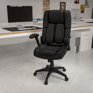 Extreme Comfort High Back Black LeatherSoft Executive Swivel Ergonomic Office Chair with Flip-Up Arms Extreme Comfort High Back Black LeatherSoft Executive Swivel Ergonomic Office Chair with Flip-Up Arms