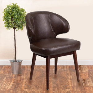 Comfort Back Series Brown LeatherSoft Side Reception Chair with Walnut Legs Comfort Back Series Brown LeatherSoft Side Reception Chair with Walnut Legs