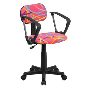 Multi-Colored Swirl Printed Pink Swivel Task Office Chair with Arms Multi-Colored Swirl Printed Pink Swivel Task Office Chair with Arms