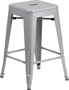24'' High Backless Silver Metal Indoor-Outdoor Counter Height Stool with Square Seat 24'' High Backless Silver Metal Indoor-Outdoor Counter Height Stool with Square Seat