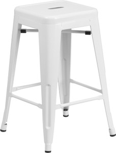 Commercial Grade 24" High Backless White Metal Indoor-Outdoor Counter Height Stool with Square Seat Commercial Grade 24" High Backless White Metal Indoor-Outdoor Counter Height Stool with Square Seat