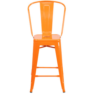 Commercial Grade 24" High Orange Metal Indoor-Outdoor Counter Height Stool with Removable Back Commercial Grade 24" High Orange Metal Indoor-Outdoor Counter Height Stool with Removable Back