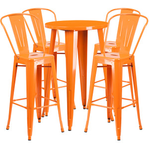 Commercial Grade 24" Round Orange Metal Indoor-Outdoor Bar Table Set with 4 Cafe Stools Commercial Grade 24" Round Orange Metal Indoor-Outdoor Bar Table Set with 4 Cafe Stools