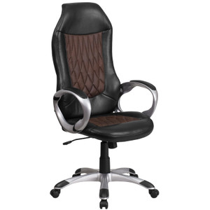 High Back Brown Fabric and Black Vinyl Executive Swivel Office Chair with Arms High Back Brown Fabric and Black Vinyl Executive Swivel Office Chair with Arms
