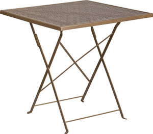 Commercial Grade 28" Square Gold Indoor-Outdoor Steel Folding Patio Table Commercial Grade 28" Square Gold Indoor-Outdoor Steel Folding Patio Table