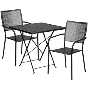 Commercial Grade 28" Square Black Indoor-Outdoor Steel Folding Patio Table Set with 2 Square Back Chairs Commercial Grade 28" Square Black Indoor-Outdoor Steel Folding Patio Table Set with 2 Square Back Chairs