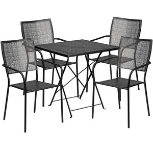 Commercial Grade 28" Square Black Indoor-Outdoor Steel Folding Patio Table Set with 4 Square Back Chairs Commercial Grade 28" Square Black Indoor-Outdoor Steel Folding Patio Table Set with 4 Square Back Chairs