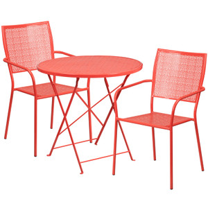 Commercial Grade 30" Round Coral Indoor-Outdoor Steel Folding Patio Table Set with 2 Square Back Chairs Commercial Grade 30" Round Coral Indoor-Outdoor Steel Folding Patio Table Set with 2 Square Back Chairs
