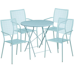 Commercial Grade 30" Round Sky Blue Indoor-Outdoor Steel Folding Patio Table Set with 4 Square Back Chairs Commercial Grade 30" Round Sky Blue Indoor-Outdoor Steel Folding Patio Table Set with 4 Square Back Chairs