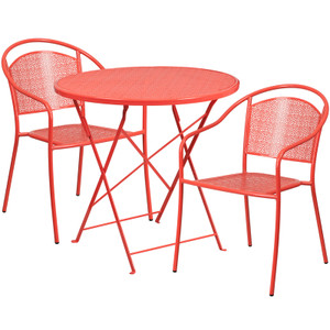 Commercial Grade 30" Round Coral Indoor-Outdoor Steel Folding Patio Table Set with 2 Round Back Chairs Commercial Grade 30" Round Coral Indoor-Outdoor Steel Folding Patio Table Set with 2 Round Back Chairs