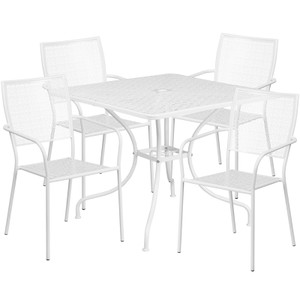Commercial Grade 35.5" Square White Indoor-Outdoor Steel Patio Table Set with 4 Square Back Chairs Commercial Grade 35.5" Square White Indoor-Outdoor Steel Patio Table Set with 4 Square Back Chairs