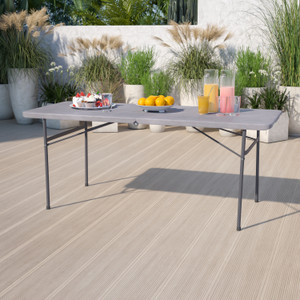 6-Foot Bi-Fold Dark Gray Plastic Folding Table with Carrying Handle 6-Foot Bi-Fold Dark Gray Plastic Folding Table with Carrying Handle