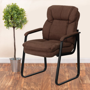 Brown Microfiber Executive Side Reception Chair with Lumbar Support and Sled Base Brown Microfiber Executive Side Reception Chair with Lumbar Support and Sled Base