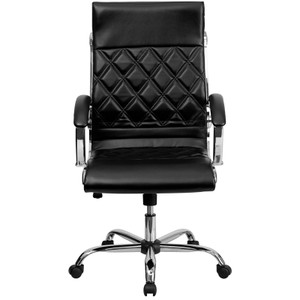 High Back Designer Black Leather Executive Swivel Chair with Chrome Base and Arms High Back Designer Black Leather Executive Swivel Chair with Chrome Base and Arms