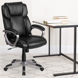Mid-Back Black LeatherSoft Executive Swivel Office Chair with Padded Arms Mid-Back Black LeatherSoft Executive Swivel Office Chair with Padded Arms