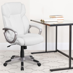 Mid-Back White LeatherSoft Executive Swivel Office Chair with Padded Arms Mid-Back White LeatherSoft Executive Swivel Office Chair with Padded Arms